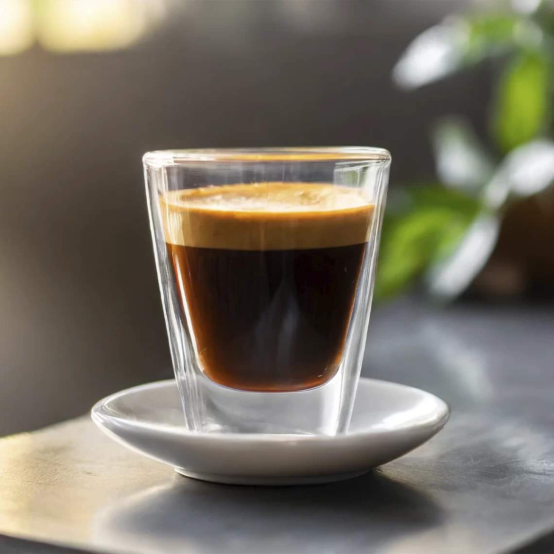 Imagem artística de um copo pequeno com café espresso