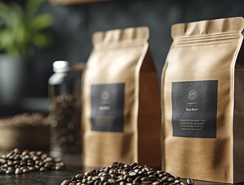 Mesa com vários pacotes de café